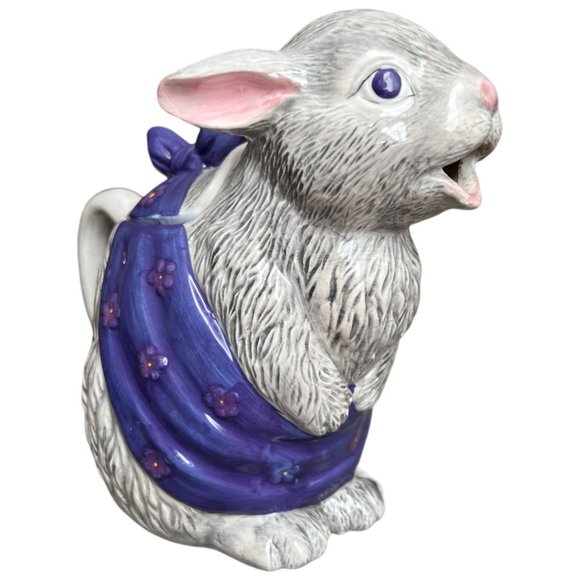 Vtg Gray Easter Bunny TEAPOT Ceramic Rabbit Seymour Mann Thailand Pitcher Sweet - Picture 5 of 14
